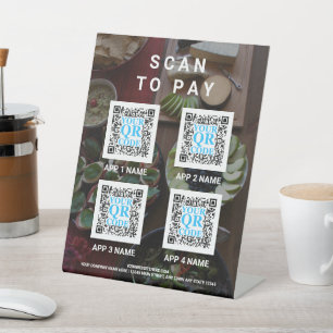 Business QR Code Dark Photo Custom Scan To Pay Pedestal Sign