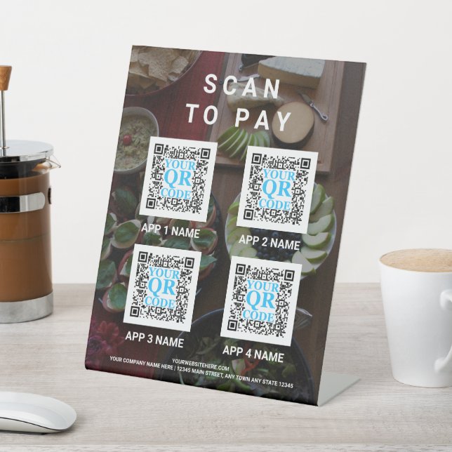 Business QR Code Dark Photo Custom Scan To Pay Pedestal Sign (In SItu)