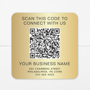 Business QR Code Gold Square Sticker