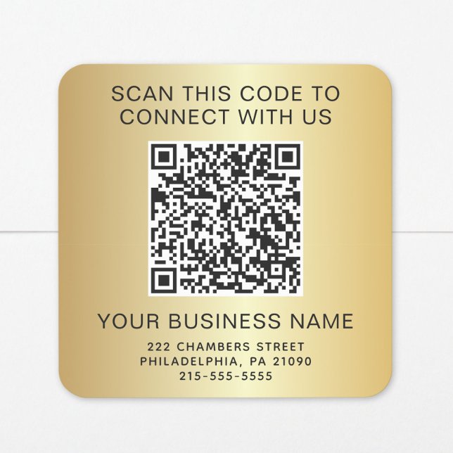 Business QR Code Gold Square Sticker (Creator Uploaded)