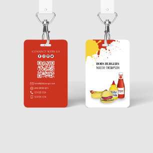 Business QR Code Hamburger Hotdog  ID Badge