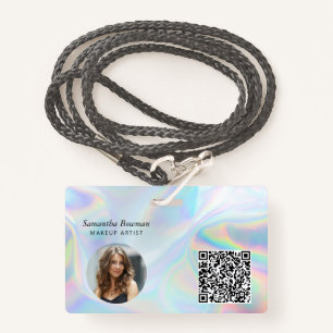 Business QR Code Holographic Makeup Artist Staff ID Badge
