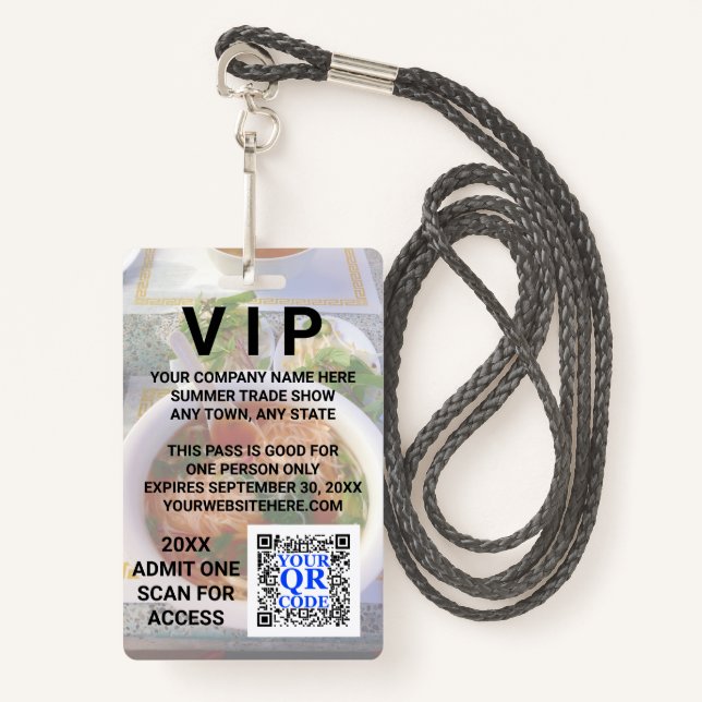 Business QR Code Light Photo Cool Promo Event VIP ID Badge (Front with Lanyard)