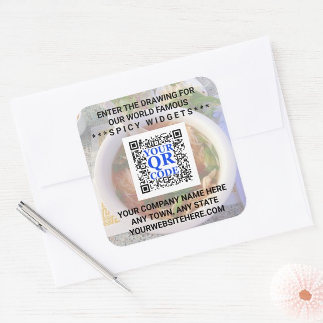 Business QR Code Light Photo Cool Simple Promo Square Sticker (Envelope)