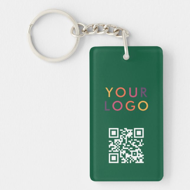 Business QR Code Logo Green Key Ring (Front)