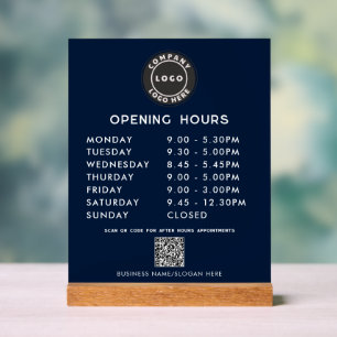 Business QR Code Logo Modern Opening Hours Acrylic Sign