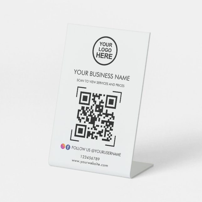 Business QR Code Logo Social Media Pedestal Sign (Front)