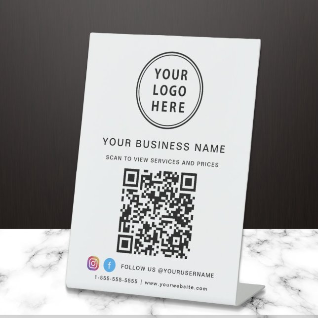 Business QR Code Logo Social Media Pedestal Sign (Connect customers and clients to your desired website destination with a single scan)