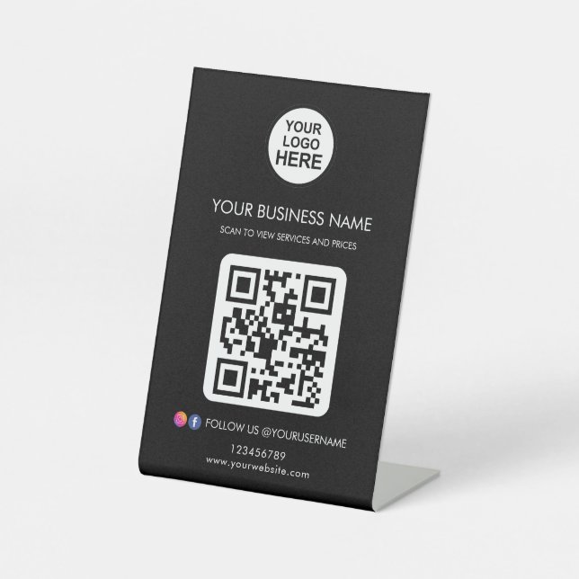 Business QR Code Logo Social Media Pedestal Sign (Front)
