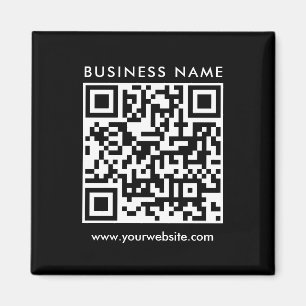 Business QR Code Logo Text Black Template Square Magnet