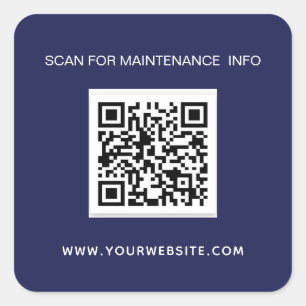 Business qr code maintenance info navy blue white square sticker