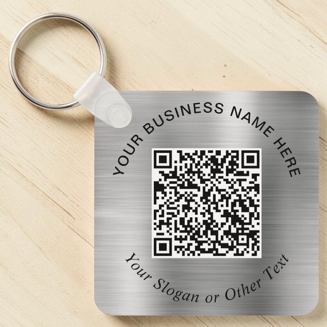 Business QR Code Promo Silver Key Ring (Business QR Code Promo Silver Keychain)