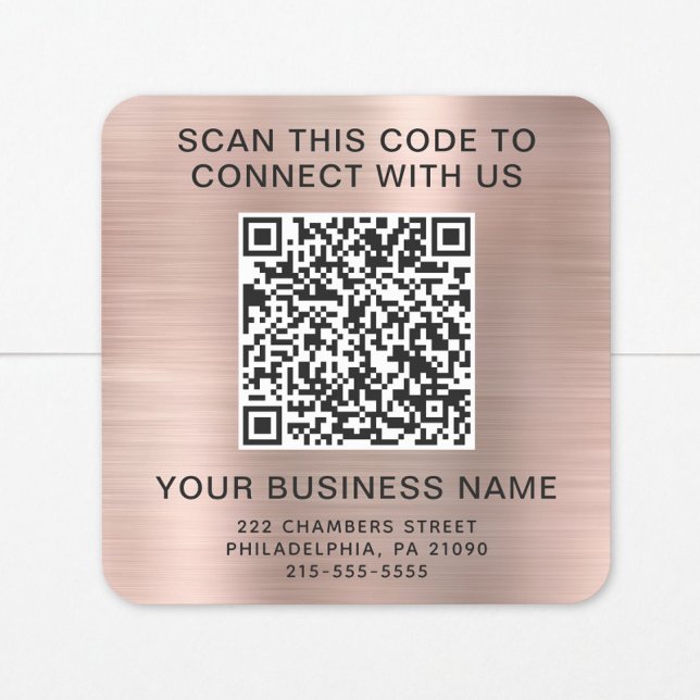 Business QR Code Rose Gold Square Sticker (Creator Uploaded)