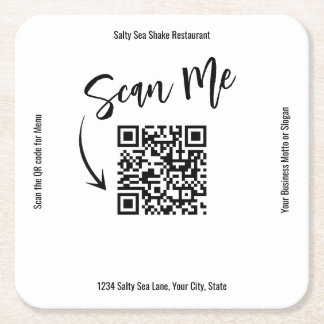 Business QR Code Scan Me Menu Custom Square Paper Coaster