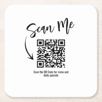 Business QR Code Scan Me Menu Custom Square Paper Coaster