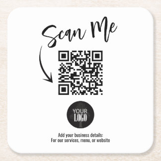 Business QR Code Scan Me Simple Square Paper Coaster