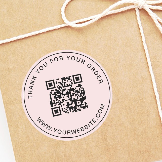 Business QR Code Template Thank you Pink Classic Round Sticker (Creator Uploaded)