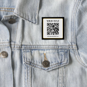 Business QR code w/Top & Bottom Text, Black & Gold 15 Cm Square Badge