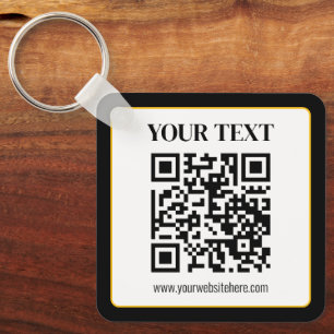 Business QR code w/Top & Bottom Text, Black & Gold Key Ring
