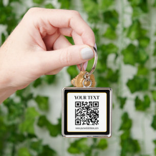 Business QR code w/Top & Bottom Text, Black & Gold Key Ring