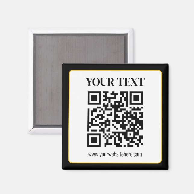 Business QR code w/Top & Bottom Text, Black & Gold Magnet (Front/Back)