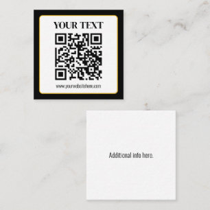 Business QR code w/Top & Bottom Text, Black & Gold Square Business Card