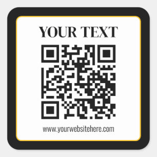 Business QR code w/Top & Bottom Text, Black & Gold Square Sticker