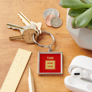 Business quote think outside the box red key ring