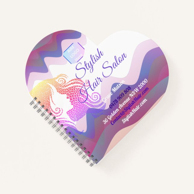 Business Rainbow Waves Spiral Notebook with Logo (Front)