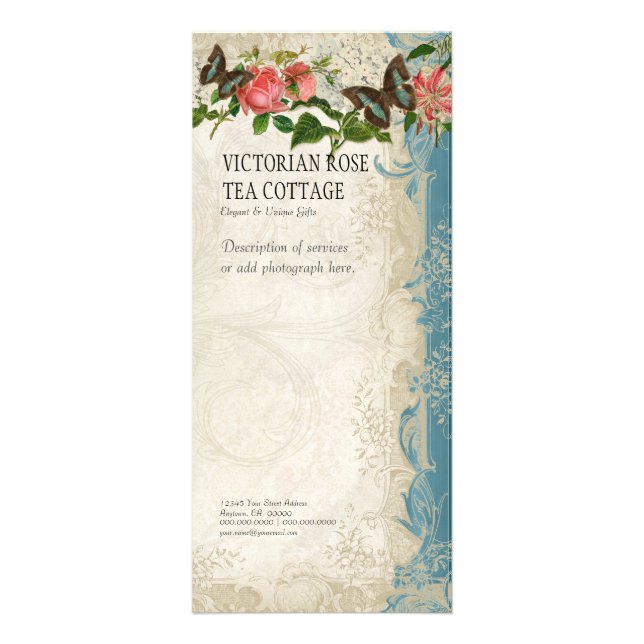 Business Rate Card - Baroque Style Vintage Rose (Front)