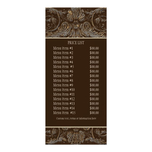 Business Rate Card - Elegant Antiqued Gold Baroque (Front)