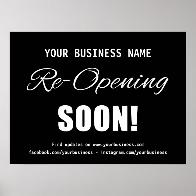 Business Re-Opening Soon Black Poster (Front)