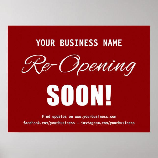 Business Re-Opening Soon Red Poster (Front)