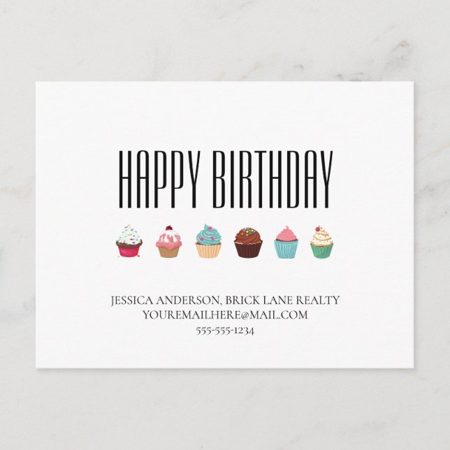 Business Real Estate Cupcake Happy Birthday  Postcard (Front)