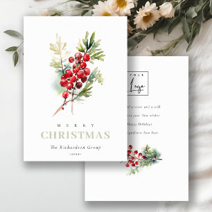 Business Red Berry Fir Christmas Corporate Logo Holiday Card