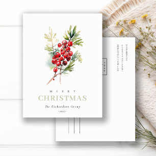 Business Red Berry Fir Christmas Corporate Logo Holiday Postcard