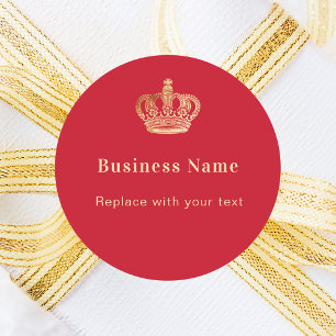 Business red gold royal crown classic round sticker