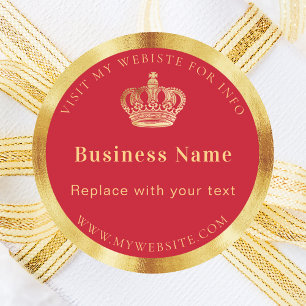Business red gold royal crown website classic round sticker