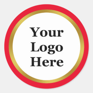 Business Red White Gold Your Logo Here Template Classic Round Sticker