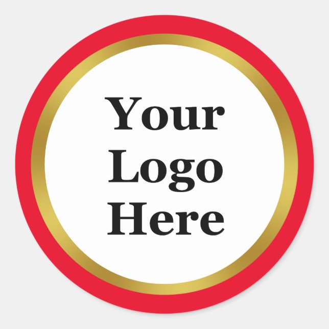 Business Red White Gold Your Logo Here Template Classic Round Sticker (Front)