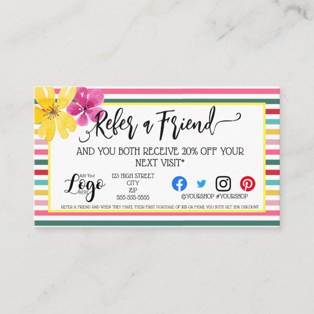 Business refer a friend marketing discount sales referral card (Front)