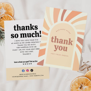 Business Retro Groovy Sun Boho Arch Package Insert Thank You Card