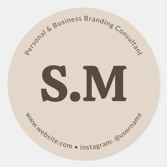 Business Retro Monogram Beige Brown Classic Round Sticker (Front)