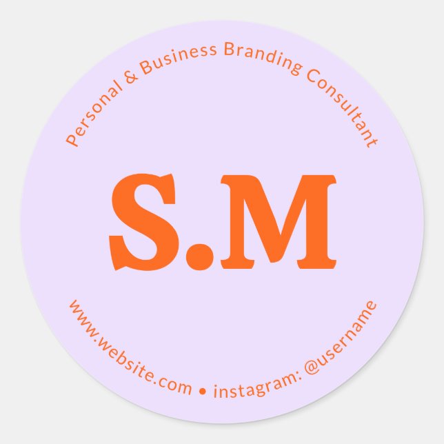Business Retro Monogram Purple Orange Classic Round Sticker (Front)