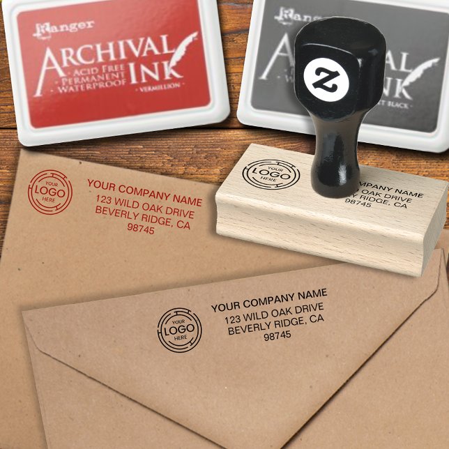 Business Return Address Logo Rubber Stamp (CHANGE the ink color for new projects - just buy various ink color pads.)