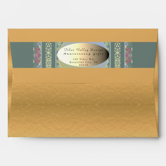 Business Return Addressed Gold & Floral  Envelope (Back (Top Flap))