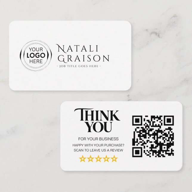 Business Reviews QR Code Review Link Card (Front/Back)