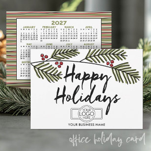 Business Rustic Pine Branches - 2027 Calendar Logo Holiday Card