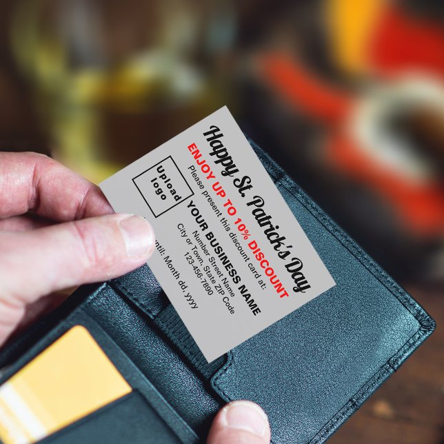 Business Saint Patrick Grey Discount Card (Attract more customers this Saint Patrick's Day. Business Saint Patrick gray discount card.)
