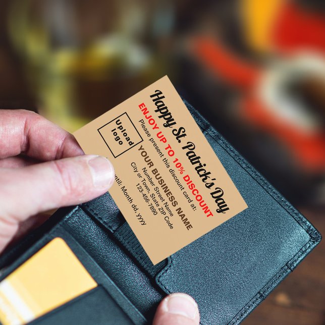 Business Saint Patrick Light Brown Discount Card (Attract more customers this Saint Patrick's Day. Business Saint Patrick light brown discount card.)